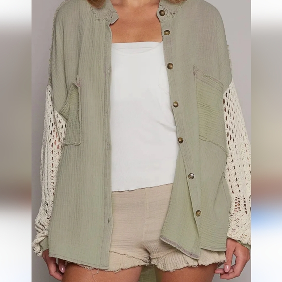 Sage oversized sweater sleeve button up size medium - Picture 1 of 10